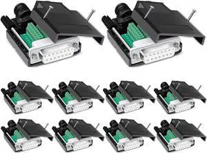 ANMBEST 10PCS DB15 Solderless Connector, RS232 D-SUB Serial to 15-pin Port 16mm Thinner Terminal Female Adapter Breakout Board with Case Long Bolts Nuts