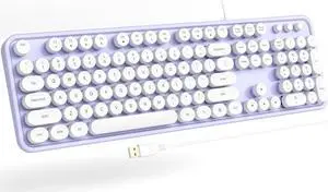 Atelus Computer Keyboard Wired, Plug Play USB Keyboard with Large Number Pad, Caps Indicators, Foldable Stands, Full Size Keyboard for Windows PC Laptop (Purple-White)