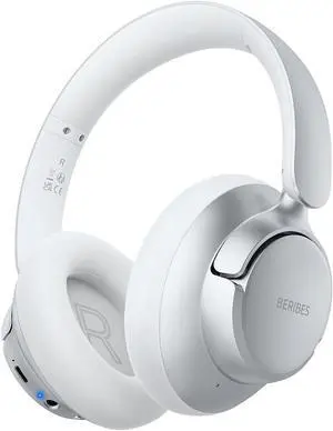 BERIBES Upgraded Hybrid Active Noise Cancelling Wireless Headphones with Transparent Modes,70H Playtime Bluetooth Headphones Wireless with Mic, Deep Bass,3.5MM Cable,Soft-Earpads,Fast Charging-Silver
