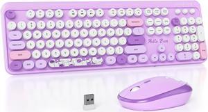 Mosptnspg 2.4G Colorful Keyboard, 104 Key Wireless Purple Customized Membrane Round keycaps Retro Typewriter Office Keyboard for PC/Mac/Laptop/Tablet/Computer Windows (Purple)