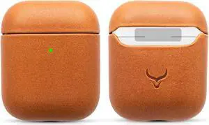 CRETANBULL Genuine Leather Airpods Case - Airpod Case 1st Generation & Airpod Case 2nd Generation Compatible with Magsafe & Supports Wireless Charging - Pop Out Your Airpods with Ease (Ochre)
