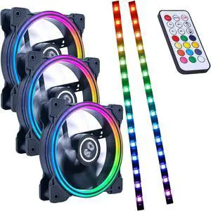 DS 120MM LED Addressable RGB Case Fan with Controller for Computer Cases, Side Lighting for PC CASE, CPU Coolers, Radiators System (3pack RGB Fans, 2pack LED Strips, 1th Gen DS HUB Box, G Series)