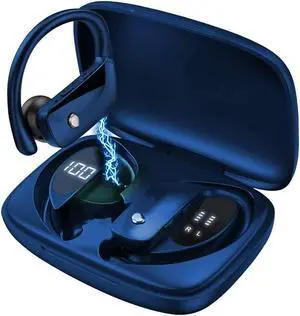 eDealz Bluetooth Wireless 5.0 Waterproof Sweatproof Sport Activity Earbud Headphones with Microphone, Rechargeable 48hr Charging Case Powerful Surround Stereo Bass and Passive Noise Cancelling (Blue)