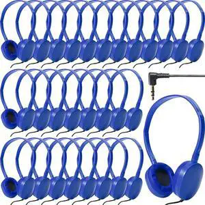 Flutesan 30 Pack Wired Headphones, Adjustable On Ear Headphones, Kids Headphones with Stereo, Children Headphones Earbuds for Kids, Boys, Girls, Schools, Laptop, Travel, Plane, Tablet (Blue)