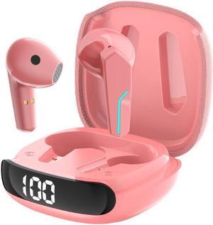 MyJoy Fashion Wireless Earbuds, Noise-Reducing Earbuds for Music, Podcasts, and Movies, IPX5 Sweatproof-rated Headphones, Bluetooth Earbuds, Dual Microphone, 6.5-Hour Playtime, Pink