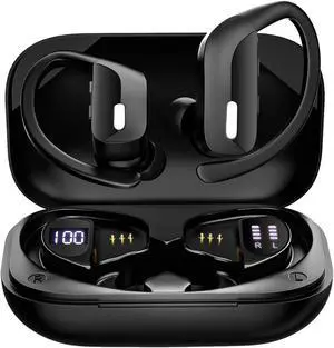 FUN-FANTAs Wireless Earbuds Bluetooth Headphones 48Hrs Playtime with LED Display Built-in Microphone Stereo Sound in Ear Buds with Charging Case Earphones for Sport Running Workout Black