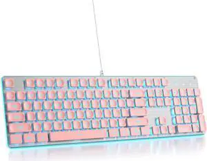 iTastatur Typewriter Keyboard 104-key Pink Square Punk Gaming Keyboard LED Ice Blue Backlit Cute Keyboard with Wired USB Suitable for PC/Win/Mac/Laptop(G1000/Pink)