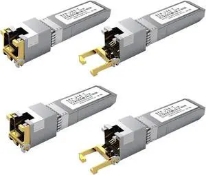 4PCS 10GBASE-T SFP+ RJ45 Copper Transceiver Module, Multi-Rate 1.25G/2.5G/5G/10G up to 30m - Compatible with TP-Link, Cisco SFP-10G-T-S, Ubiquiti UF-RJ45-10G, Netgear, Broadcom, Mikrotik and more
