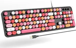 GEEZER Computer Wired USB Keyboard - Black Full-Size Round Keycaps Retro Typewriter Keyboards, for Windows, PC, Laptop, Desktop, Mac