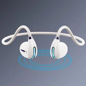 IHAO Open Ear Air Conduction Headset Wireless Bluetooth Sport Headphones with Mic Earphone Lightweight Painless Wearing Sweatproof Earpiece Stereo Earphone for Running Hiking Bicycling-White