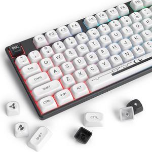 White PBT Dye Sublimation Keycaps MOA Keycaps, 145 Keys Custom Keycaps, Minimalist Keycaps Set for US Layout Cherry MX Swithes Mechanical Keyboard (White & Black)