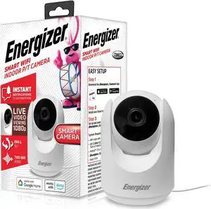 Energizer Smart 1080p Indoor Pan & Tilt Wired Camera, Motion Tracking, Two-Way Conversation, Night Vision, Instant Notifications, Works with Google Home and Alexa, Night Vision, White