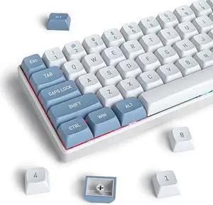 iRoboosta PBT Keycaps, CSA Profile Double Shot Keycaps Blue and White 158 Keys Keycaps Set, Custom Keycaps for Cherry Gateron MX Switches Mechanical Keyboard (Shoko Blue)