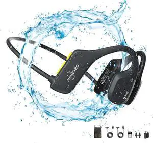 JIMBOBO Bone Conduction Headphones Bluetooth 5.3 Wireless Open Ear Headset with Microphone, 8G Memory, MP3 Player, IP68 Waterproof Sport Earphones for Swimming, Running, Workout, Yoga (Black)