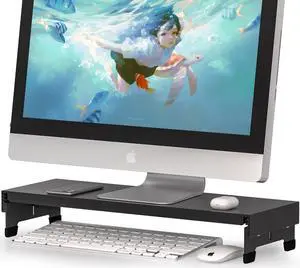 Adjustable Monitor Riser Laptop Stand Riser Metal Desktop Monitor Stand Storage for Office Supplies, Compatible Computer, Desktop, Laptop, Save Space (adjustable black)