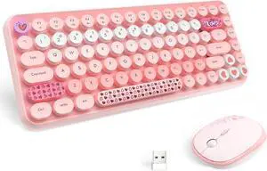 LexonElec 308i Pink Wireless Keyboard and Mouse Set, Retro Typewriter with Cute Gradient Round Keycaps, Soft Touch Keyboard, for Mac/Windows/PC/Lapto
