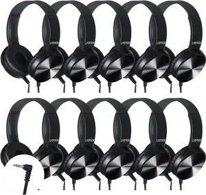 LYDTICK 10 Pack Kids Headphones Bulk for School Classroom, Over-Ear Headphones Wired School Supplies for Kids Students Teachers, 3.5mm Jack(Black)