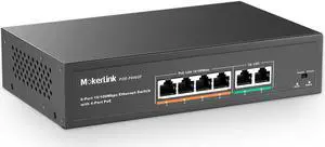 MokerLink 6 Port PoE Switch with 4 Ports PoE+, 2 Fast Ethernet Uplink, 10/100Mbps, 78W High Power, Support IEEE802.3af/at, Fanless Metal Plug & Play PoE+ Network Switch