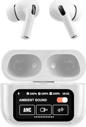 Mymelbe Noise Cancelling Bluetooth Earbuds with Big Touch Intellignet Screen Charging Case, White