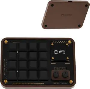 NLOFIN Programmable Designer Macro Pad with Double Knob 16 Keys Custom Mini Keyboard with Screen (Bronze,KB16)
