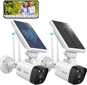 OOSSXX Solar Security Camera Outdoor Wireless Solar Powered Wireless Camera with Rechargeable Battery, WiFi Home Surveillance Camera 4.0MP with Two Way Audio (4MP 2 Packs)