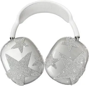 Bling Case Cover for AirPods Max, Clear Sparkling Soft TPU Earcup Cover for AirPods Max, Glittering Rhinestones Stars Accessories Protector for Apple AirPods Max for Women (Stars), Clear