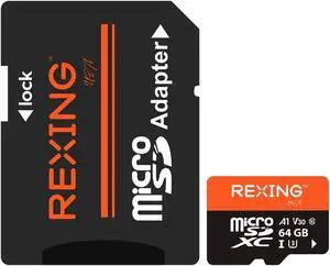 RexingUSA 64GB microSDXC UHS-3 4K Full HD Video High Speed Transfer Monitoring SD Card with Adapter for Dash Cams, Surveillance System, Security Camera, & Body Cam