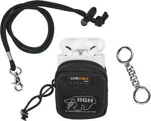 Rough Enough Earbud Case Pouch with Neck Lanyard Keychain for Earphone Earbuds Wireless Bluetooth Black