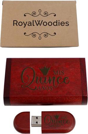 Mis Quince Anos Wooden Oval USB Box Flash Drive 64gb 3.0 Super-Speed Thumb Drive/Perfect for Video/Photography for Birthday/Photographer/ 15 Anos Thumb Drive Holder case