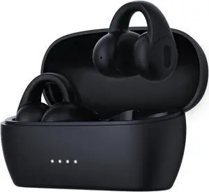TONEMAC Q7 Wireless Open-Ear Headphones Bluetooth 5.3 Earbuds, Ultra Lightweight for Comfortable Clip On, DT 6.0 Technology for Personal Deep Bass, 34H Playtime Earphones, USB-C Quick Charge -Black