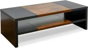 TEAMIX 2 Tiers Desktop Monitor Stand Riser 20 Inch Printer Stand with Storage Small TV Riser Laptop Wooden Desk Organizer Shelf Bookshelf (Black+Brown, 2 tiers)