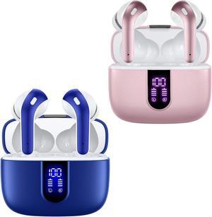 TAGRY 2 Sets X08 Pink and Ocean Blue Bluetooth Headphones True Wireless Earbuds 60H Playback Ear Buds with Wireless Charging Case in-Ear Earbuds with Mic