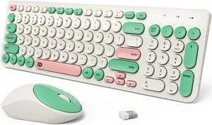 Wireless Keyboards Mouse Combos, Colorful Quiet Keyboard Cute Typewriter Full-Size Retro Round Keycaps, 2.4GHz Sleep Mode Office Wireless Keyboard and Mouse Set for Desktop Laptop PC Computer