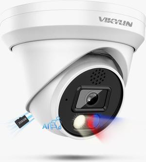 VIKYLIN 4K 8MP PoE IP Dome Camera Active Deterrence (red/Blue LED, Siren), 98ft Night Color Vision F1.0, MicroSD 256GB, 2-Way Audio, Blue Iris, NDAA Compliant