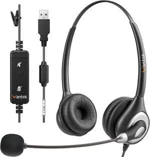 Wantek Corded USB Headset with Microphone Noise Cancelling & in-line Controls, Computer Headphones for Laptop PC Skype Zoom Webinar Classroom Home Office Business, Clear Chat, Ultra Comfort(UC602)