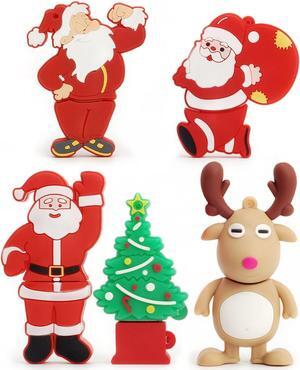 Cute USB Flash Drive Memory Stick Santa Claus USB Stick Christmas Tree Thumb Drive Elk Pendrive U Drive Gift Set (Pack of 5 16GB)