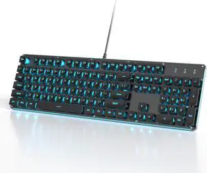Owpkeenthy Black Computer Keyboard, Full-Size Typewriter Ice Blue Backlit Quiet Office Gaming Keyboard with Cool Square Punk Keys Metal Panel for Laptop,PC Desktops (104 Black)