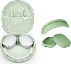 Yinke Smart Case for AirPods Max - Supports Sleep Mode, Silicone Case with Ear Pad & Headband Cover, Hard Portable Travel Organizer (Green Combo Set)