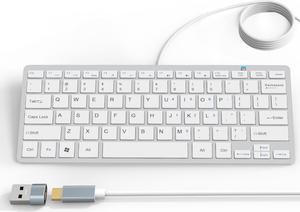 Ultra-Slim 78keys USB-C Mini Wired Keyboard with Media Hotkeys for Apple Mac Pro, MacBook 56Pro/ iMac, Air, Mac Mini, Laptop Computers, Windows Desktop PC 11/10/8/7, with USB-C to A OTG Adapter,White