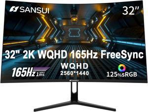 SANSUI 32-Inch Curved Gaming Monitor WQHD 2560 x 1440 165Hz Curved 1500R -1ms(OD), HDR, 300nits, sRGB 125%, DCI-P3 95%, FreeSync, HDMI2.1(TMDS) x2, DP1.2x2(ES-G32C3 DP Cable Included)