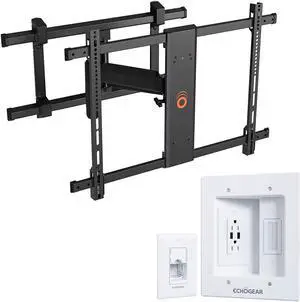 ECHOGEAR XL Full Motion TV Mount & in Wall Cable Management Kit w/ 2 AC Outlets + 2 USB-A Ports