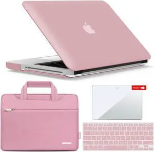 IBENZER Compatible with MacBook Pro 13 Inch case A1278 2012-2008, Hard Shell Case with Bag & Keyboard & Screen Cover for Old Version Mac Pro 13 with CD-ROM, Rose Quartz, P13RQ+3SP