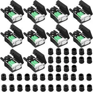 ANMBEST 10PCS DB9 Female Breakout Connector,DB9 Solderless RS232 D-SUB Serial to 9-pin Port Terminal Adapter Connector Breakout Board with Case Long Bolts Tail Pipe