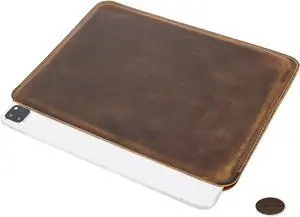 CataPurus Top Grain Genuine Leather 12.9" iPad Sleeve Case, Minimalist Vintage Design, Handmade, Compatible with 12.9" iPad Pro 3/4/5/6 Gen, Fits A1876 A1865 A1983 A2014 A2229 A2232, Coffee 12.9 Inch