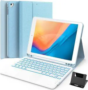 GreenLaw iPad 9.7 inch Case with Keyboard, iPad 6th Gen (2018), iPad 5th Gen (2017), iPad Air 2 (2014), 7 Color Backlit, Support 2 BT Devices, Touchpad Keyboard for iPad Pro 9.7, Blue