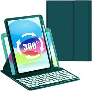 AnMengXinLing 360deg Rotate iPad 9th/8th /7th Gen Case with Keyboard 10.2inch, Rotating Magnetic Detachable Wireless Keyboard Case with Round Keycaps and Pencil Holder (B Style-Teal)