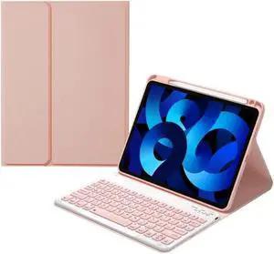 kaitesi Keyboard Case for 2018 iPad 9.7 inch iPad 6th Gen, 2017 iPad 5th Gen iPad Air 2 9.7in Case with Keyboard Top Pencil Holder Concave Keys Detachable Keyboard Cover,Pink