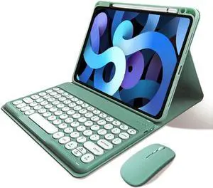 kaitesi iPad Mini 6th Generation Keyboard Case with Mouse, iPad Mini 6 2021 Detachable Bluetooth Keyboard Pencil Charging in Pencil Holder Cute Round Keys Slim Smart Cover (Dark Green)