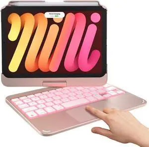 typecase Keyboard Case for iPad Mini 7 (2024) & Mini 6 (2021) - Wireless Case with Keyboard for iPad Mini 7th 6th Generation 8.3" - 10 Colors Backlit Keyboard Cover with Trackpad - Rose Gold