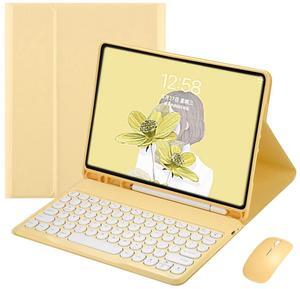 YEEHi Keyboard Case Mouse for iPad Air 13 inch M3/M2, iPad Pro 12.9 inch (6th/5th/4th/3rd Generation) Case with Detachable Color Keyboard Round Key Cute Candy Color (Yellow)